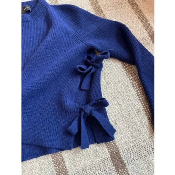 PROENZA SCHOULER | Cashmere & Wool Ribbed Knit Sweater with Side Ties in Cobalt - Picture 9 of 10